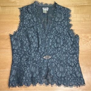Worth Slate Lace Vest Top Open Front with Jeweled Closure Size 4